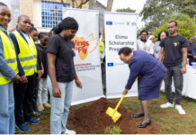 Equity Group Foundation Board Member, Dr. Ruth Kagia plants a tree seedling during the 16th Annual Education and Leadership Congress held at Alliance Girls High School. Equity Group Foundation (EGF) is hosting the Annual Education and Leadership Congress for 4,404 Wings to Fly and Elimu scholars across the country, during the August school holidays, including 3,402 refugee scholars from Dadaab and Kakuma. The experience is designed to transform how scholars approach daily decisions, equipping them to generate meaningful change in their academic journeys, personal growth, and community impact. To date, 60,009 scholars, (22,009 Wings to Fly Scholarships and 38,000 Elimu) have benefited from these programs, receiving full scholarships and mentorship support throughout their secondary education journey.